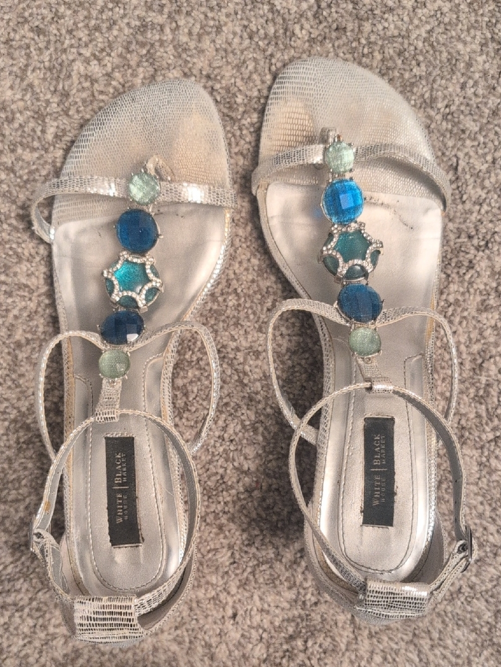 Silver jeweled low wedge whbm sandals sz 10 'Nezhra' - Picture 9 of 9